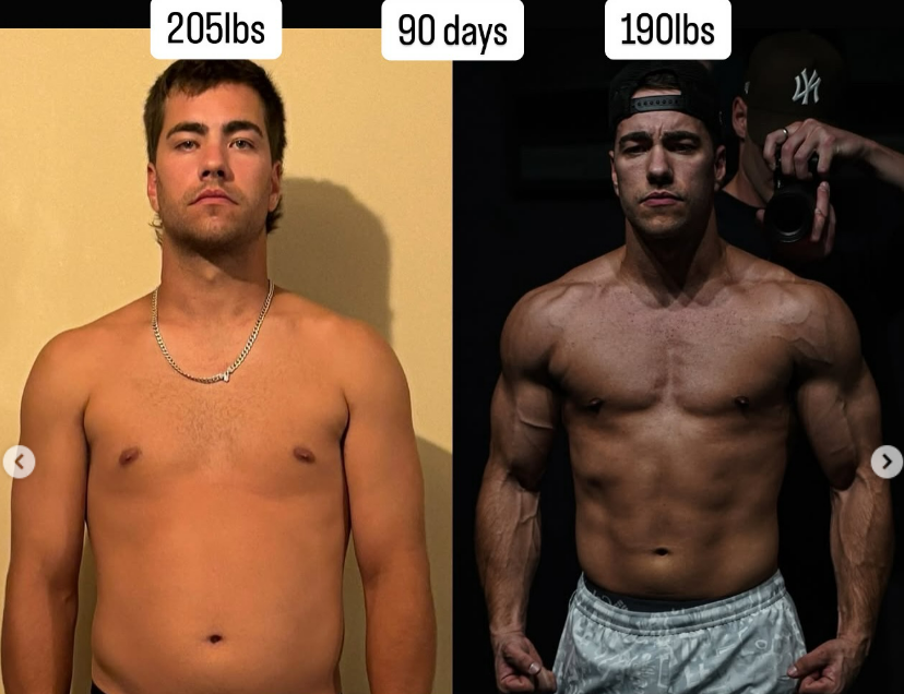 Client transformation from 205 lbs to 190 lbs in 90 days